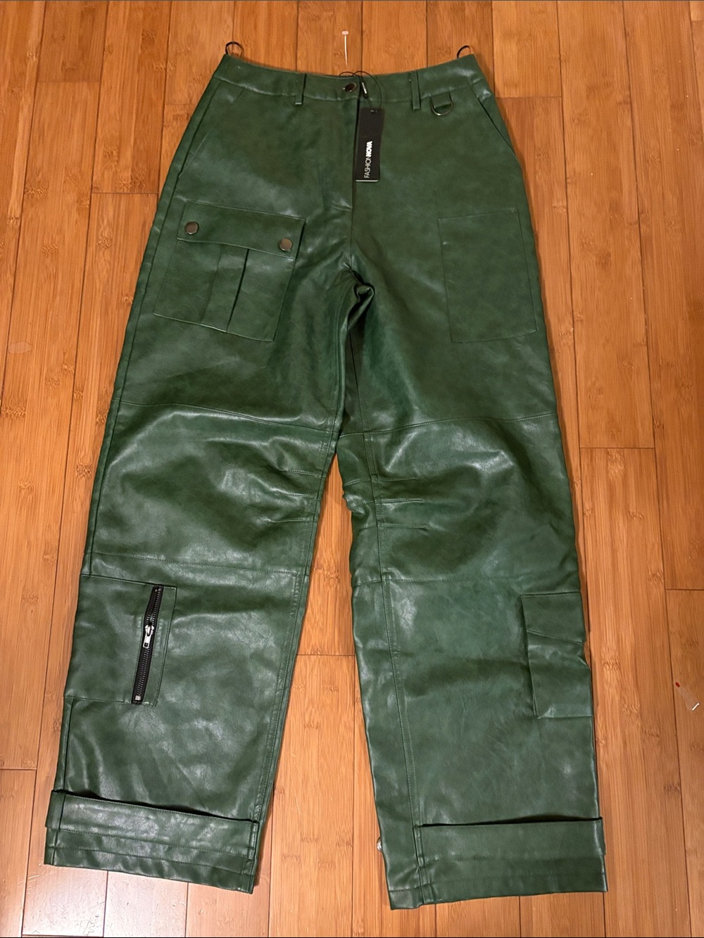 Fashion Nova Hunter Aviva Washed Faux-Leather Cargo Pants M ~ New